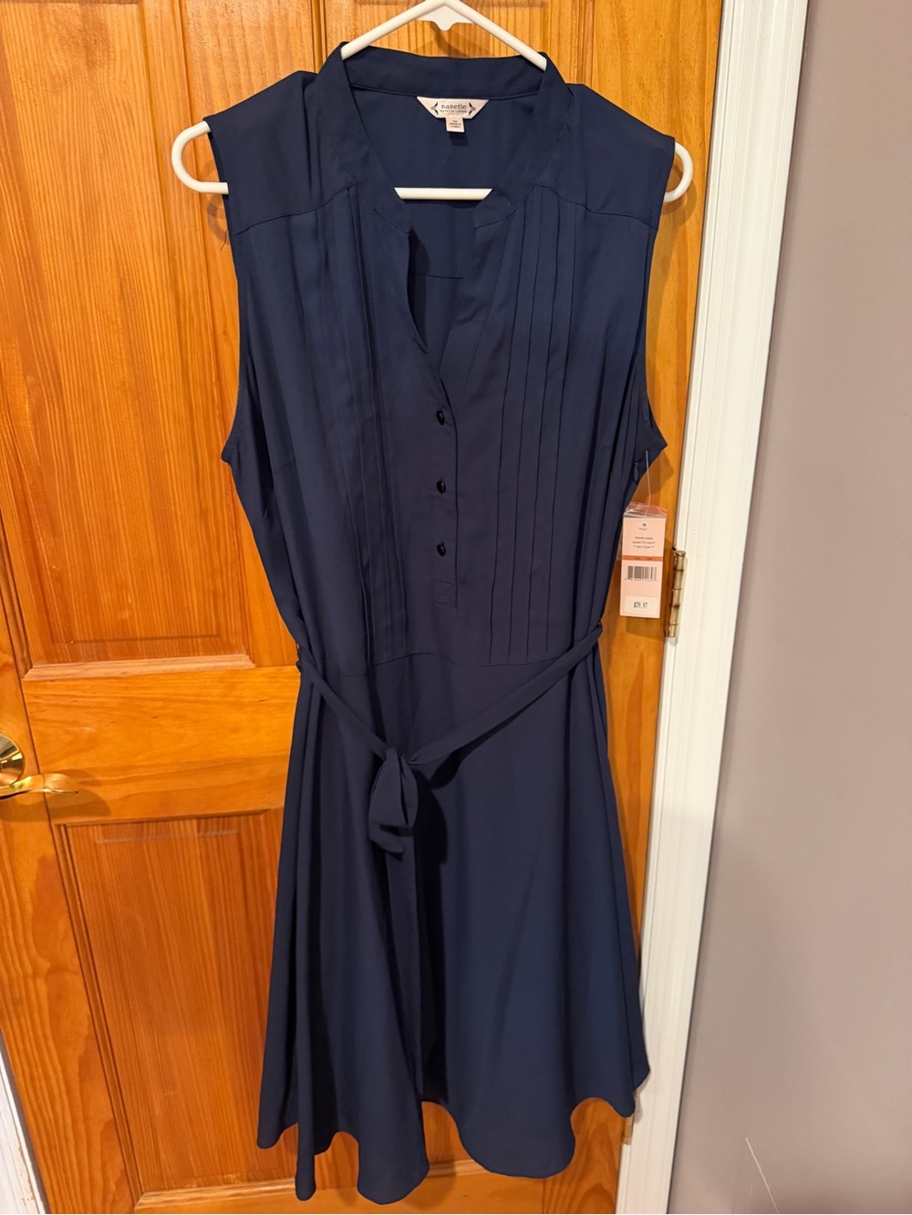 NWT Nanette Nanette Lepore Navy Sleeveless Pleated Shirt Dress with Belt